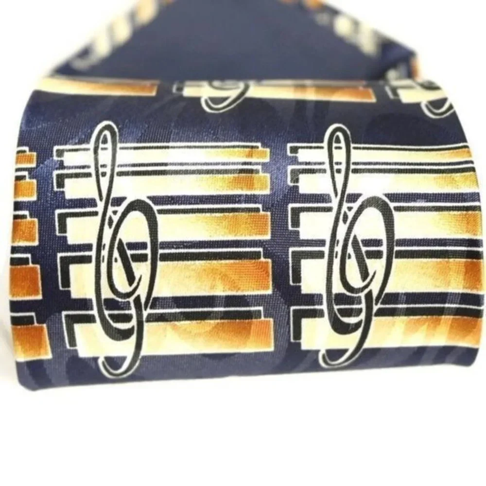 Steven Harris Tie Necktie Music Musical Notes Band Blue Tan‎ Gold Hand Made